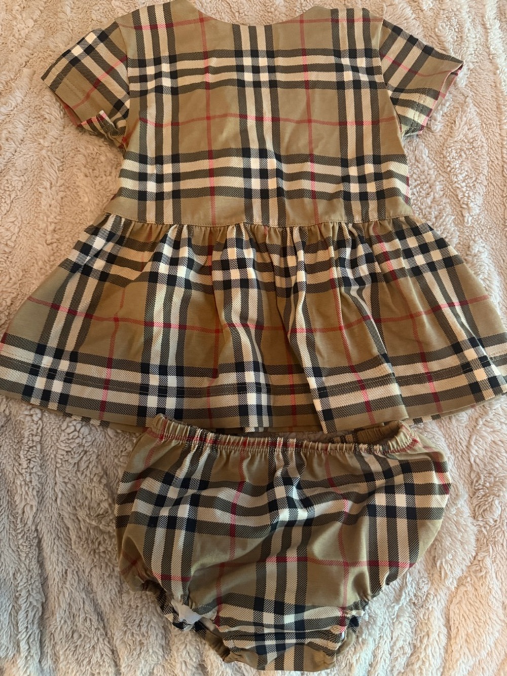 Burberry Beige Tartan Short-Sleeve Dress and Bloomers